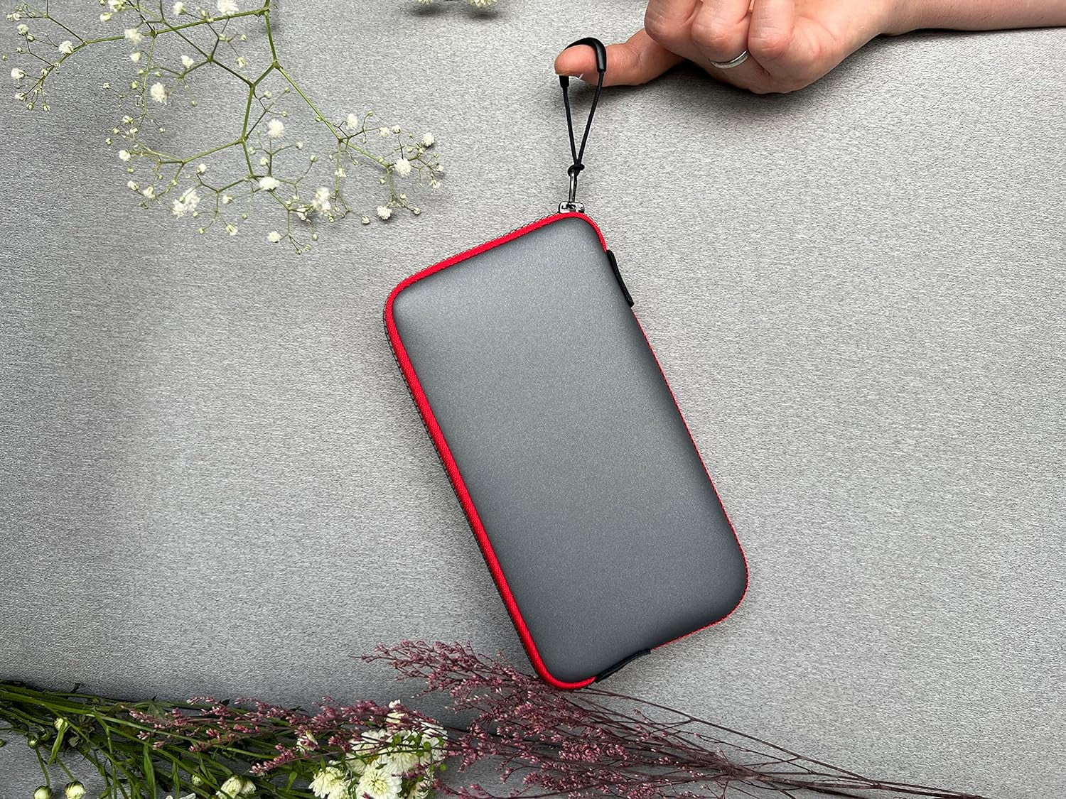 Phone Lightweight Phone iPhone for Bag, Sleeves Durable Inner Cell Zipper Opening, Thermal & Neoprene Carrying [GreyRed] Pouch, Pouch OneJoy Phone Large with Phone Protective Pocket Carrier