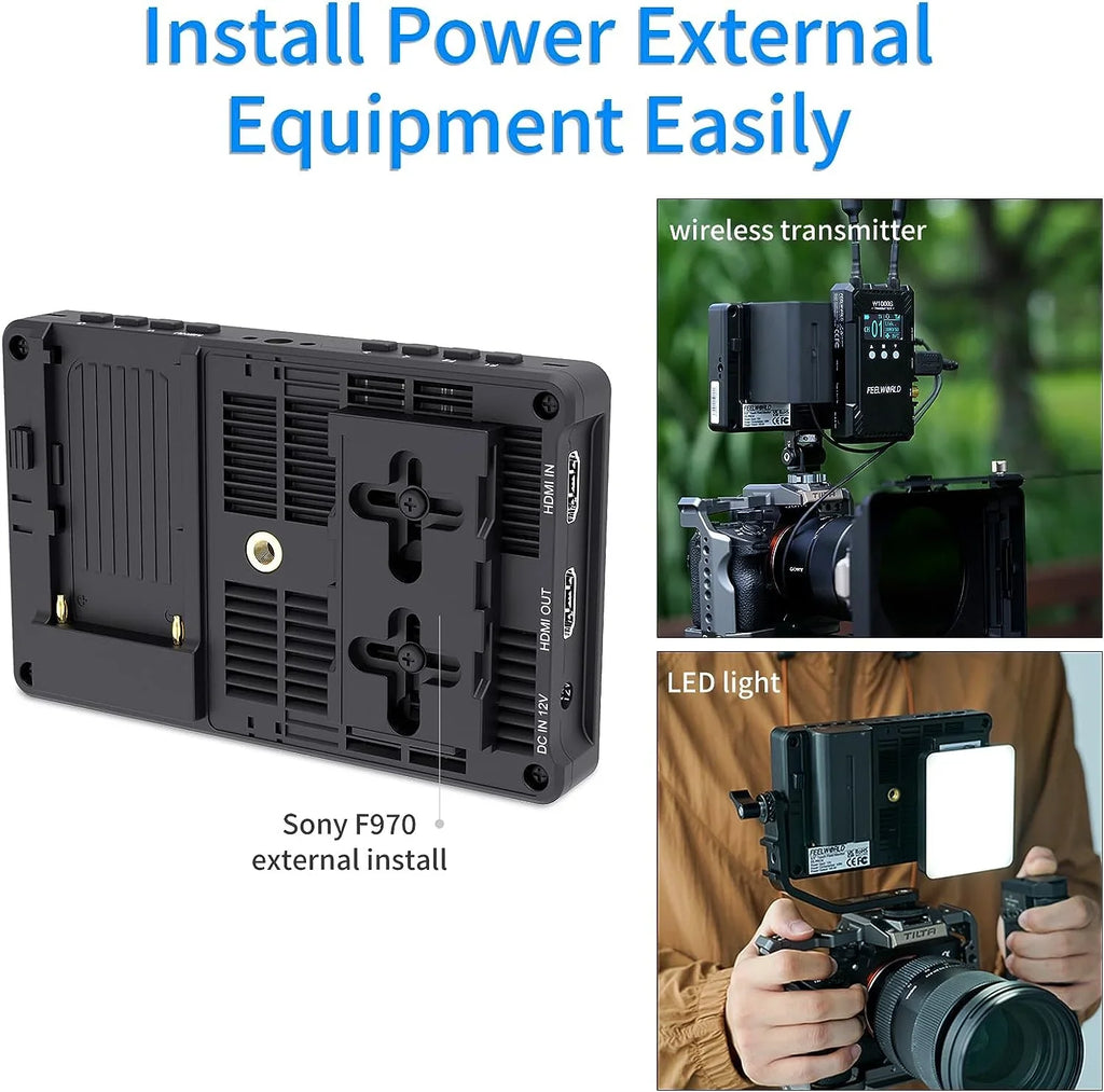 DSLR Touchscreen Camera Pro External FEELWORLD Power Kit F6 3D 5.5 F970 Wireless for Field with 1600nits Install HDMI 4K +Carry +Battery Inch Case LUT FHD 1920x1080 Monitor Transmission