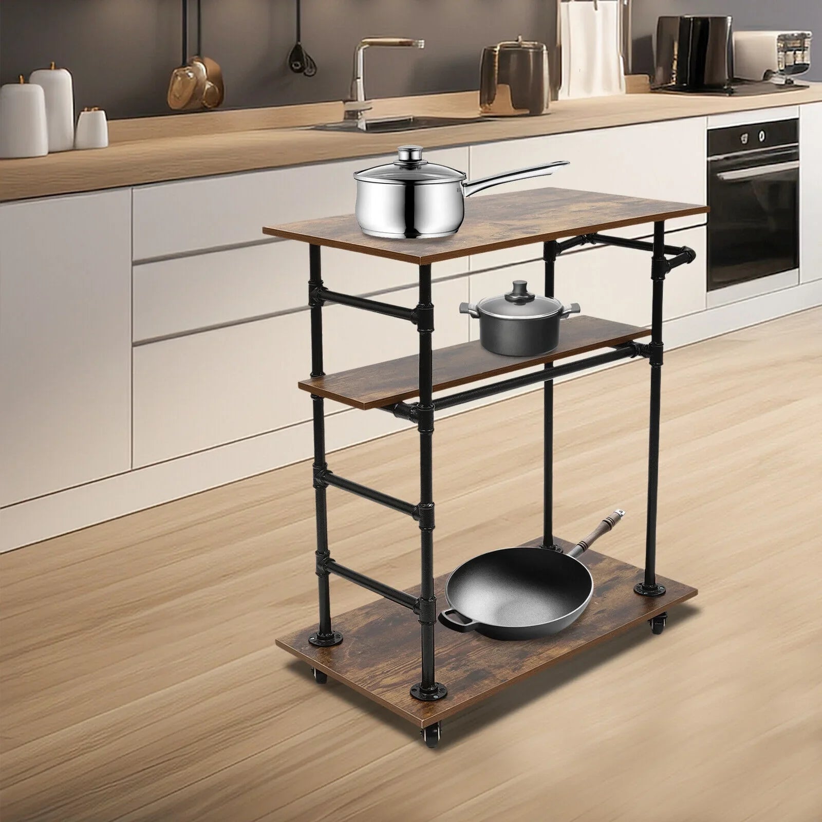 Universal Kitchen Wheels W/ Removable x17.7"W Cart Hooks x39.4"H 3 Layers 31.5"L