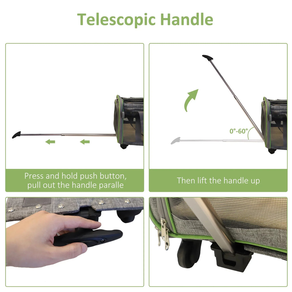 for Mesh Telescopic Soft-Sided Carrier with Removable Carrier Cats, Airline Pet with Cat Handle, and Wheels Cat Pet Safety for Wheel Approved Strap and Dog, Dogs Base, & Carrier