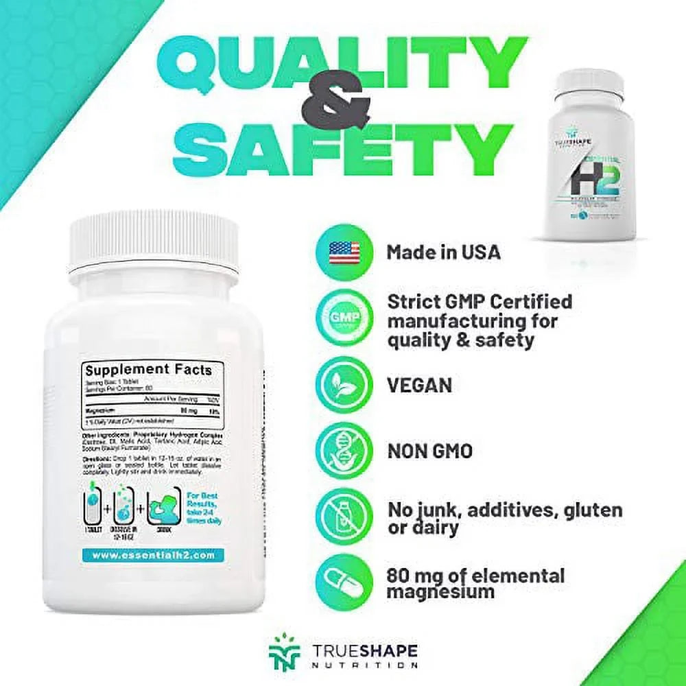 Essential Servings) Supplement (60 H2 TrueShape Fizzy for Molecular Tablets Nutritional Nutrition Hydrogen Water