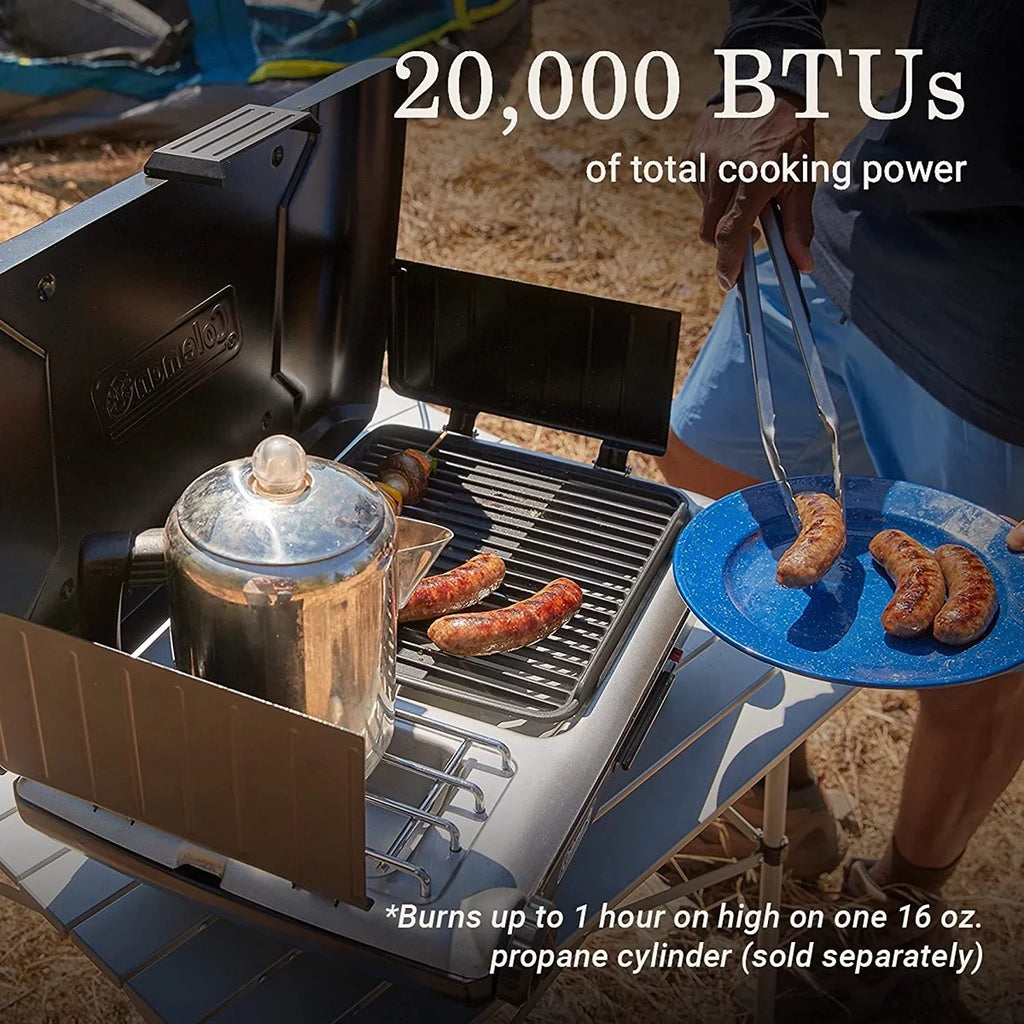 Camping with Guards, More & Starter, YUNWEN 2 Grill/Stove Tray, 20,000 Wind Camping, Classic 2-in-1 of Power Propane Grease BTUs Grill/Stove Tailgating, Adjustable Burners, for & with Push-Button