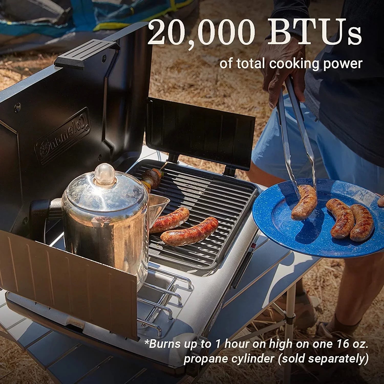 Camping with Guards, More & Starter, YUNWEN 2 Grill/Stove Tray, 20,000 Wind Camping, Classic 2-in-1 of Power Propane Grease BTUs Grill/Stove Tailgating, Adjustable Burners, for & with Push-Button