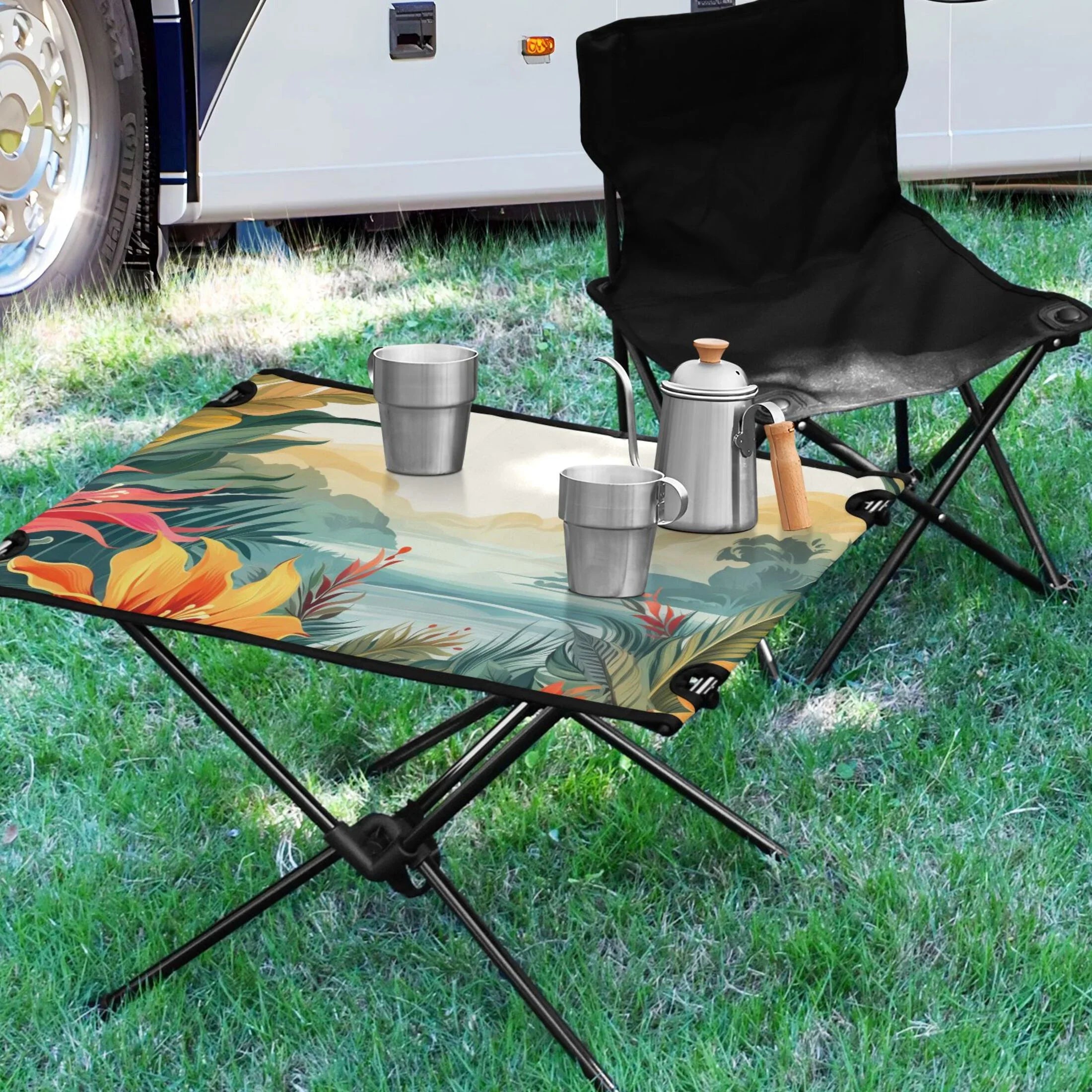 Fishing Outdoor Portable Travel BBQ with Bag Leaves Picnic Folding Landscape Table Storage for Camping Compact Beach Table Table Palm