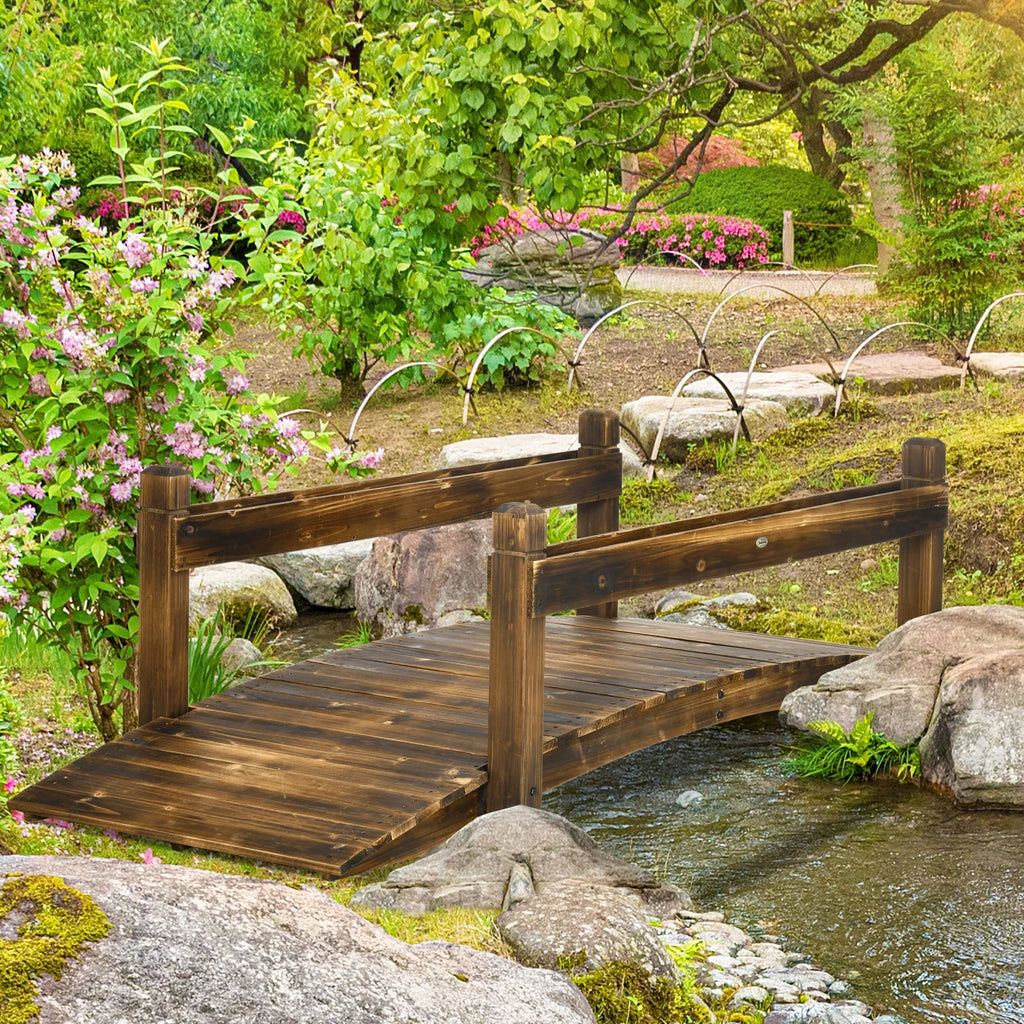 Bridge with Finish Arc Planters, Outsunny Wooden Stained Garden Footbridge