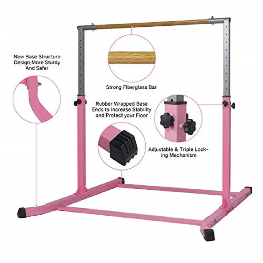 Pro-Gymnastics Expandable Bar 13 (Pink) Kip Horizontal Asymmetric Cushioned Gymnastic Bar & to 5 Legs FT Gymnastics Level Junior Training Bar Bar 3 Curved Height Bar Adjustable High