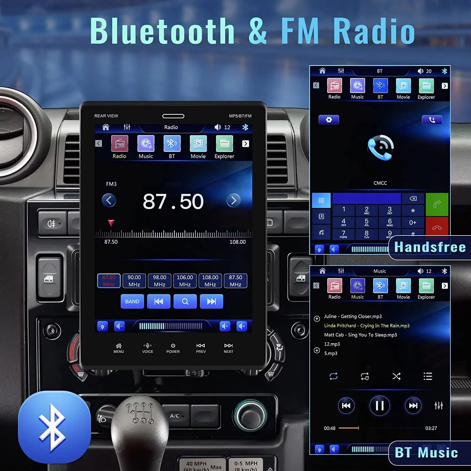 MP5 Rear Apple Carplay Car Car with USB Screen Camera Android Touch Player Din FM,with Link Car Mirror LED Auto Stereo 12 Podofo Bluetooth HD 9.5'' Radio Single