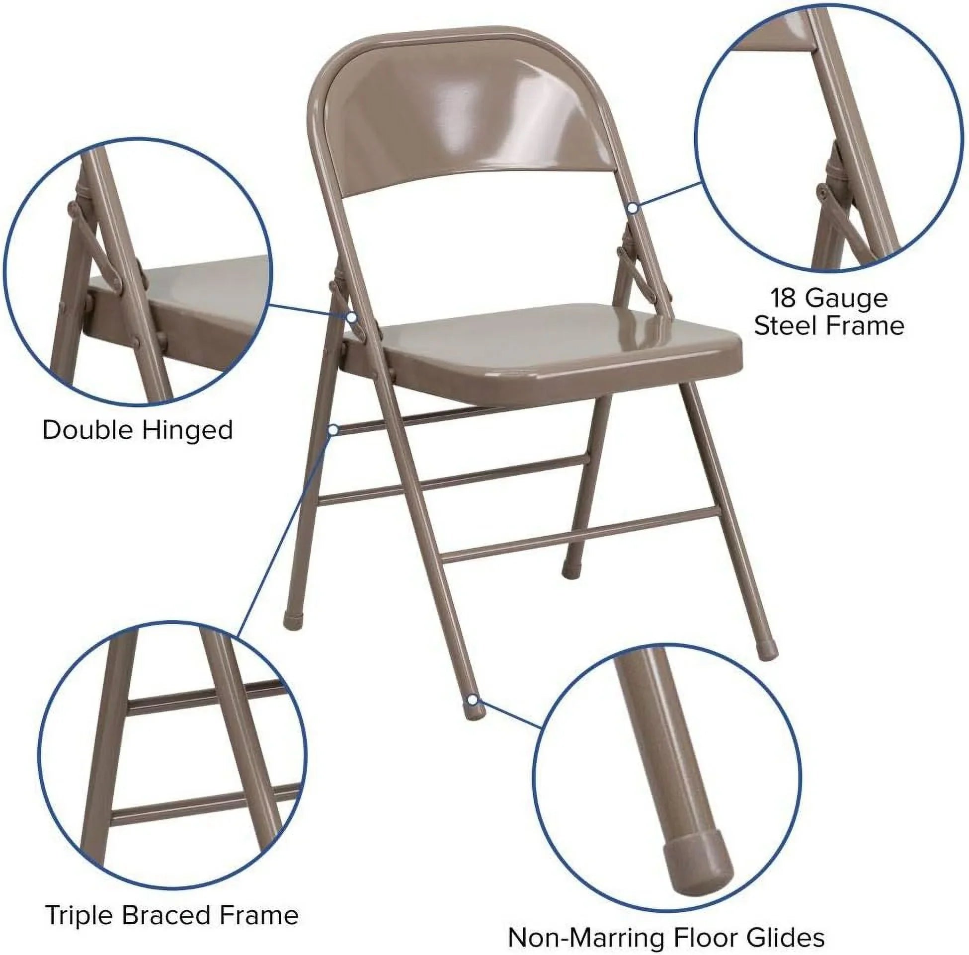 Triple Hinged Series HERCULES Chair & Folding Double Metal Pack Braced 2 Beige