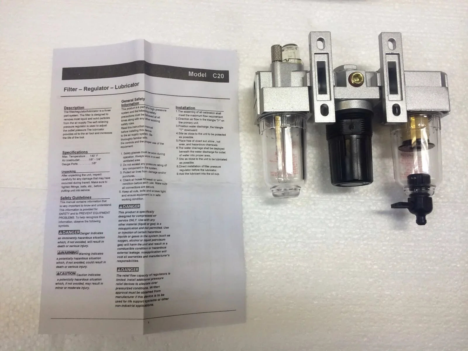 FILTER MINI PARTICULATE AIR REGULATOR LINE LUBRICATOR FILTER COMBINATION 1/4"