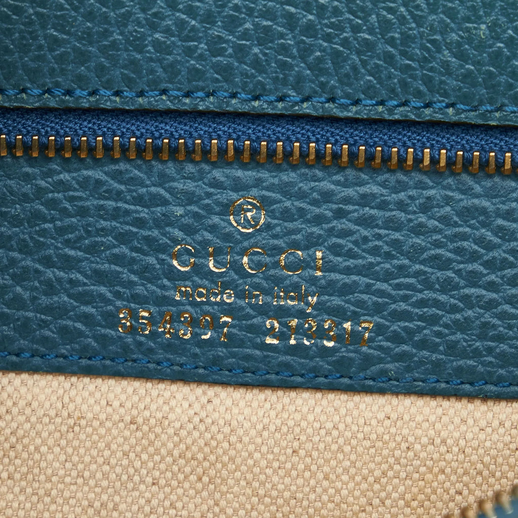 Authenticated Blue Gucci Pre-Owned Leather Swing Medium (Good) Bag Women Tote Calf