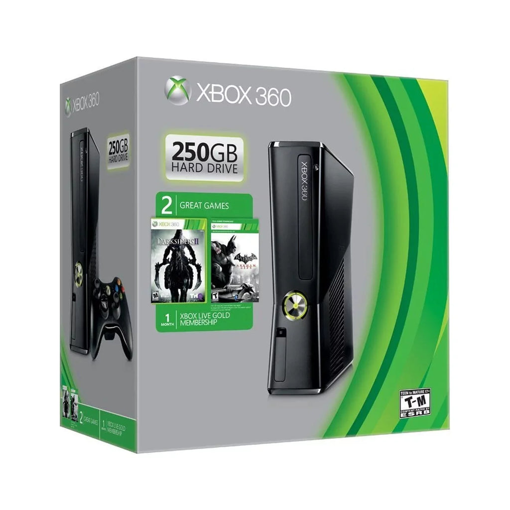 Open XBOX 360 BUNDLE R9G-00198 MICROSOFT 250GB GAME SLIM WIFI BLACK CONSOLE Box
