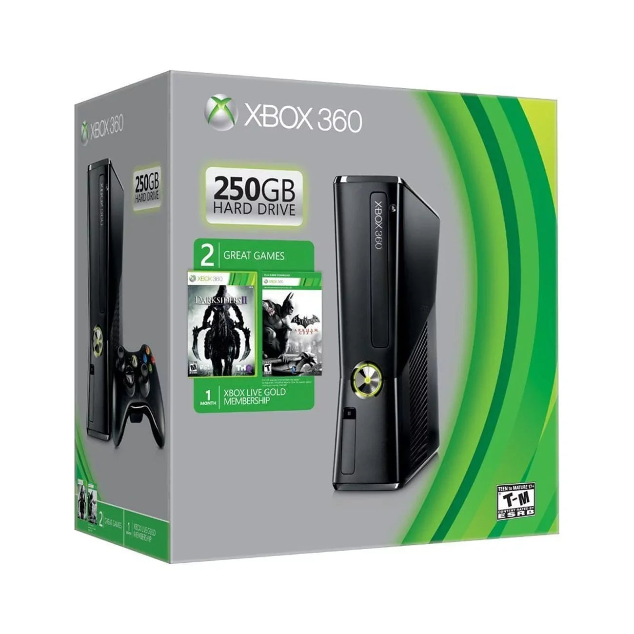Open XBOX 360 BUNDLE R9G-00198 MICROSOFT 250GB GAME SLIM WIFI BLACK CONSOLE Box