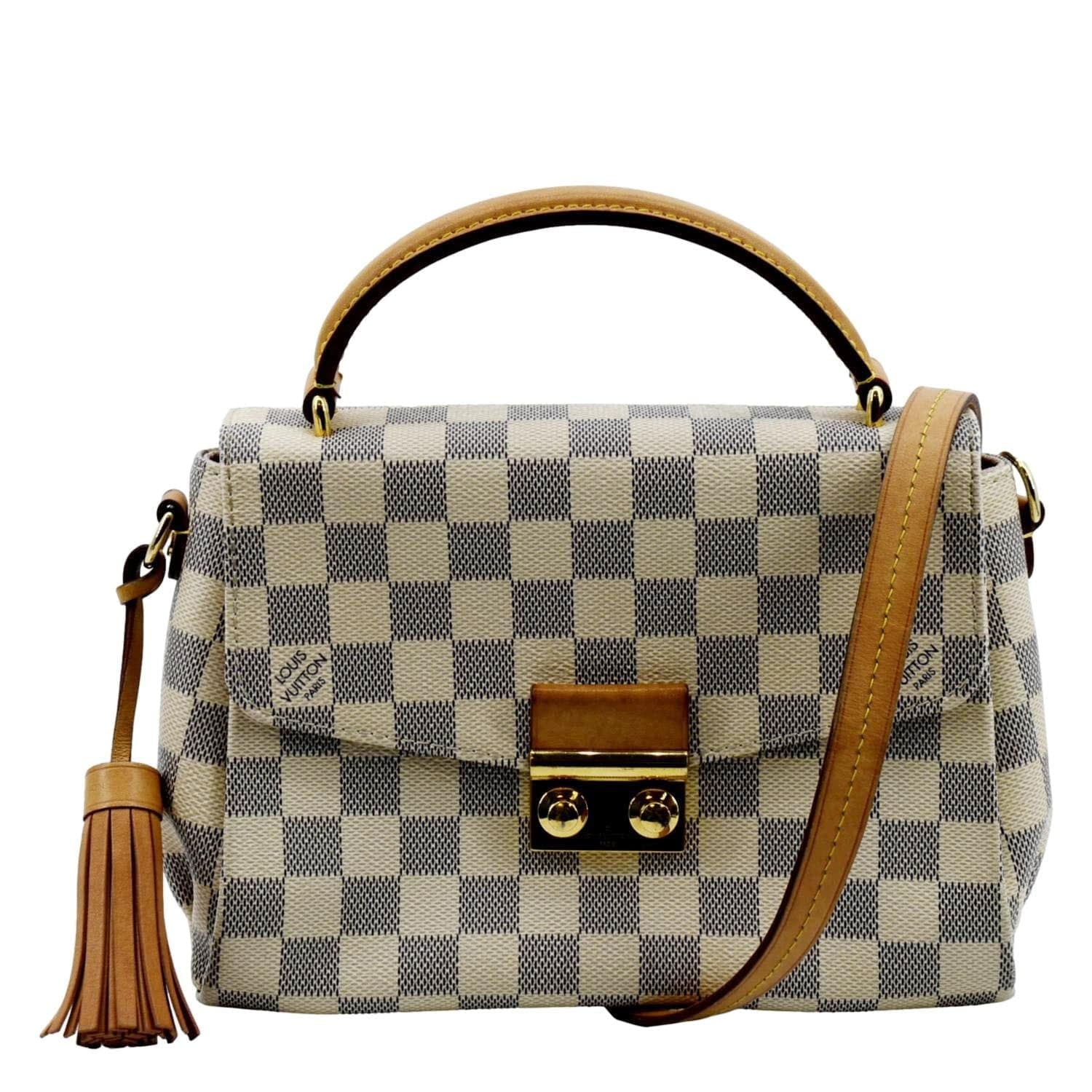 VUITTON Damier Pre-owned LOUIS Crossbody Croisette Bag Satchel White Azur