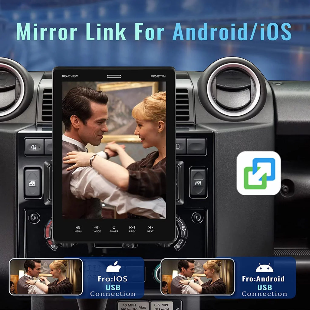 MP5 Rear Apple Carplay Car Car with USB Screen Camera Android Touch Player Din FM,with Link Car Mirror LED Auto Stereo 12 Podofo Bluetooth HD 9.5'' Radio Single
