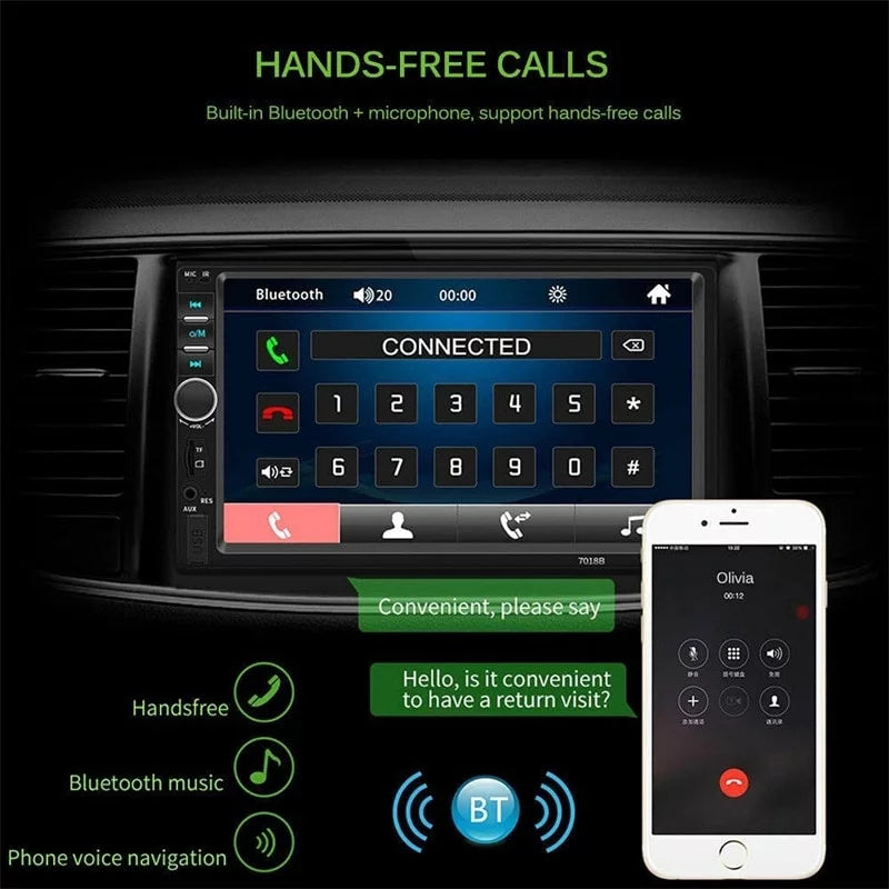 Stereo Mirror Camera& Support Touch Control Din LCD 7" Car +Rear Radio View with Remote Link/DVR/USB/FM/SD/MIC in-Dash MP3 Bluetooth Screen Double Head Car Unit