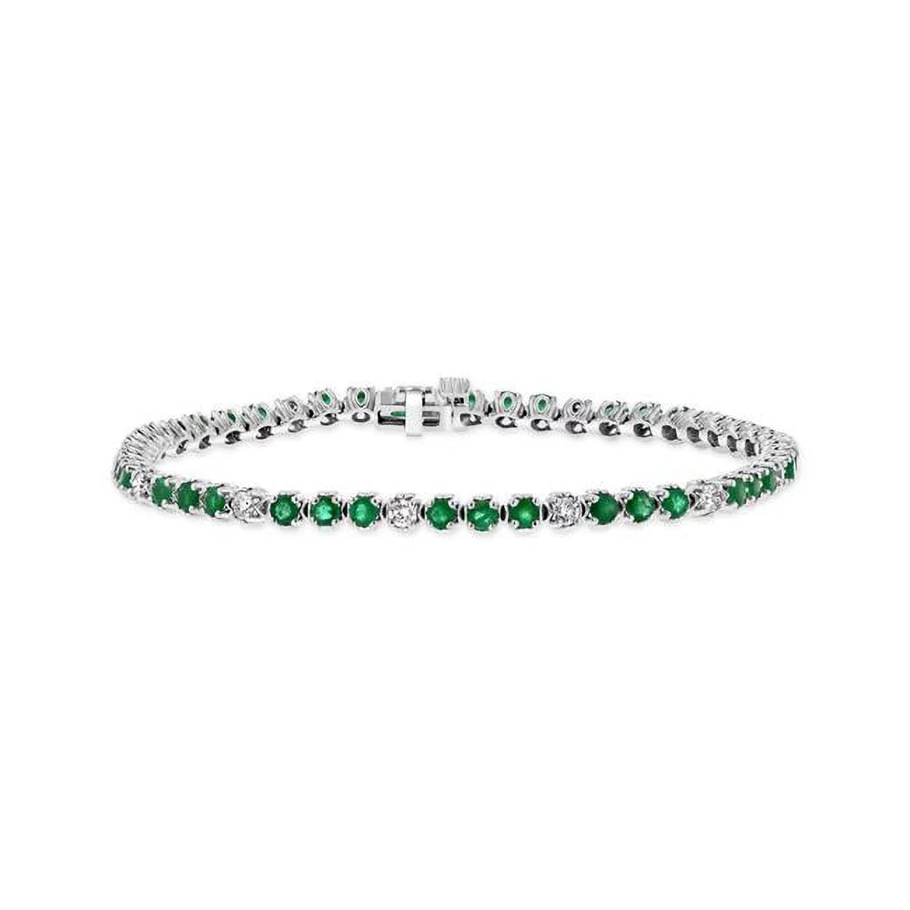 Emerald 3.09 & BRB398ED Creations 14K Gold CTW Diamond White Louis Bracelet,