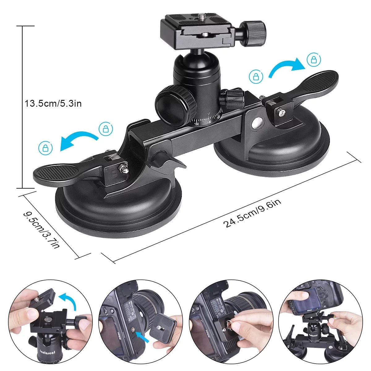 RED Suction 360Â° with Ball Nikon Mount Camcorder DSLR Cup lbs Compatible Car Duty Load) BM Head Vehicle Canon Camera Heavy Holder Sony Mirorrless (20