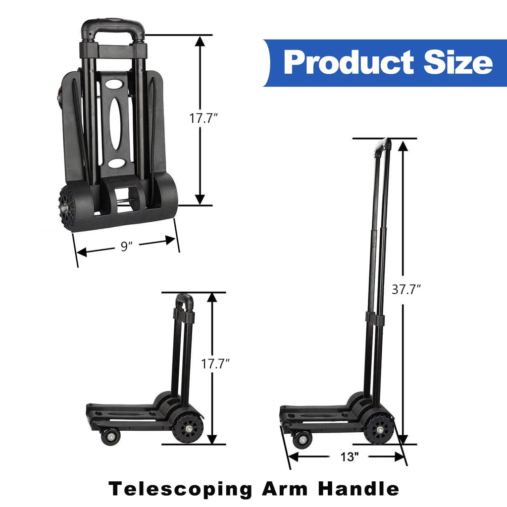 Big Duty Folding Wheels for Cart Travel Black Moving Luggage Platform and Heavy Use. with Cart Cart Luggage for siisll Home, Lightweight Hand Truck Capacity Office Folding Collapsible Cart for Utility