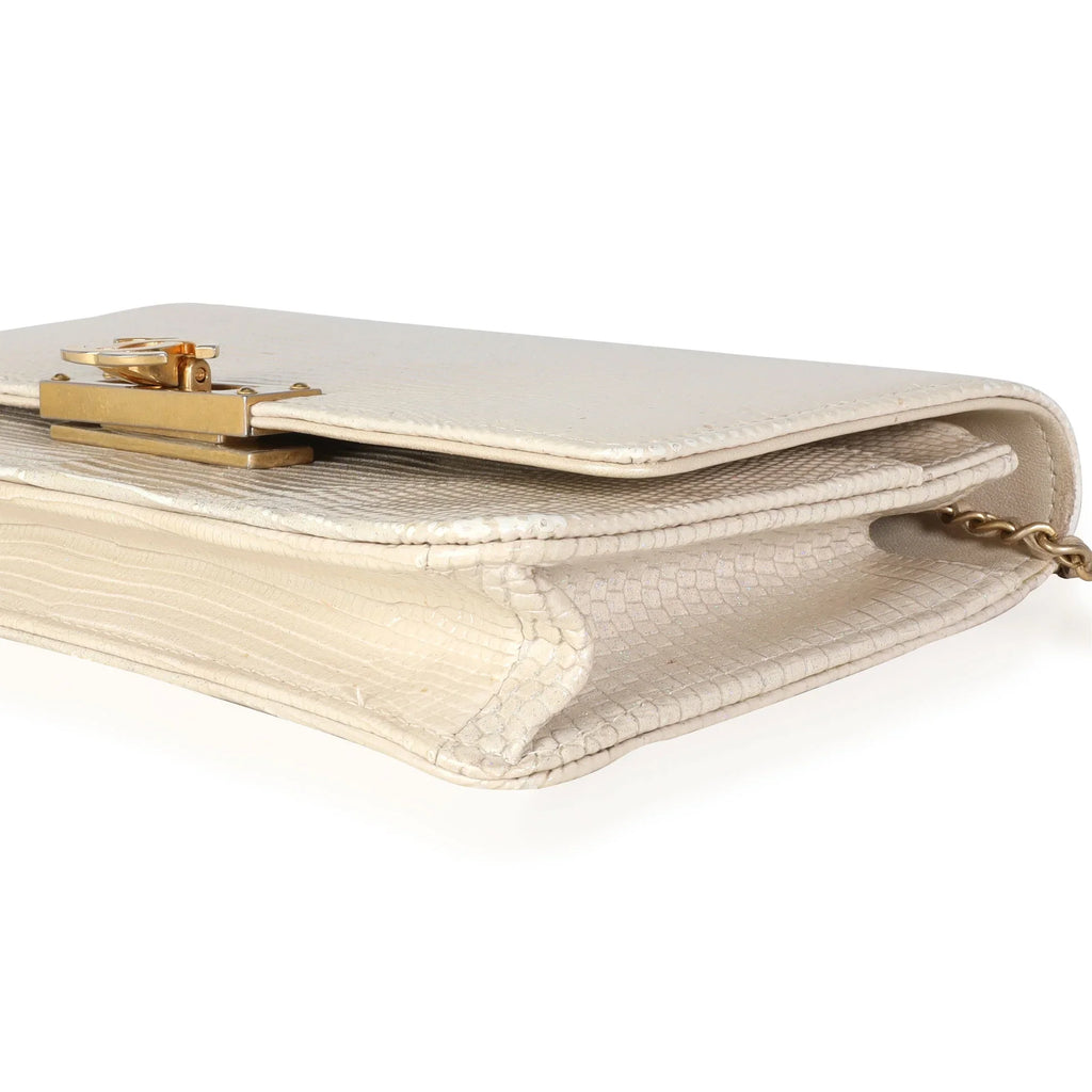 Chain Pre-Owned on Metallic Golden Gold Class Chanel Wallet Lizard