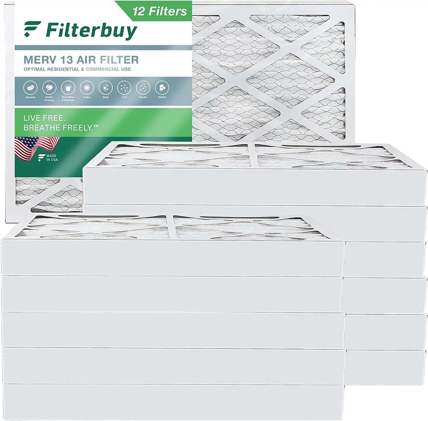 HVAC Air AC Furnace Filterbuy MERV (12-Pack) 13 Filters 10x25x4 Pleated