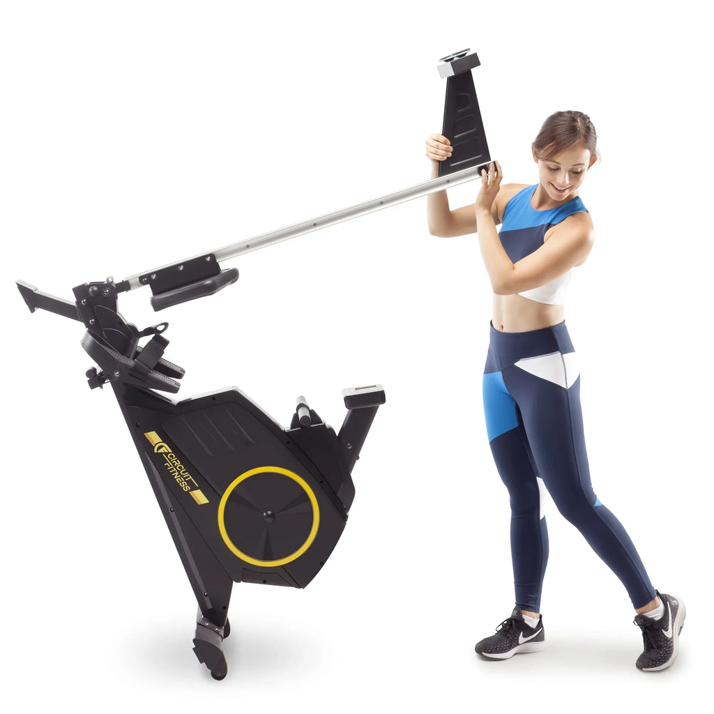 with Monitor 8 CIRCUIT Foldable Deluxe Wheels/LCD Machine AMZ-986RW Settings/Transport Magnetic Resistance Rowing FITNESS