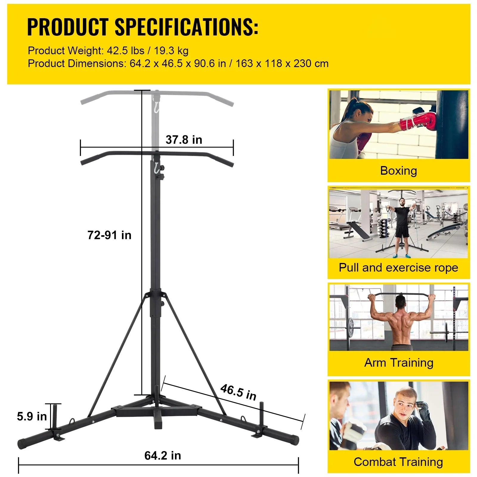 Boxing Standing Stand Pull Punching & Foldable Up Bracket Free BENTISM Bar Chin Bag