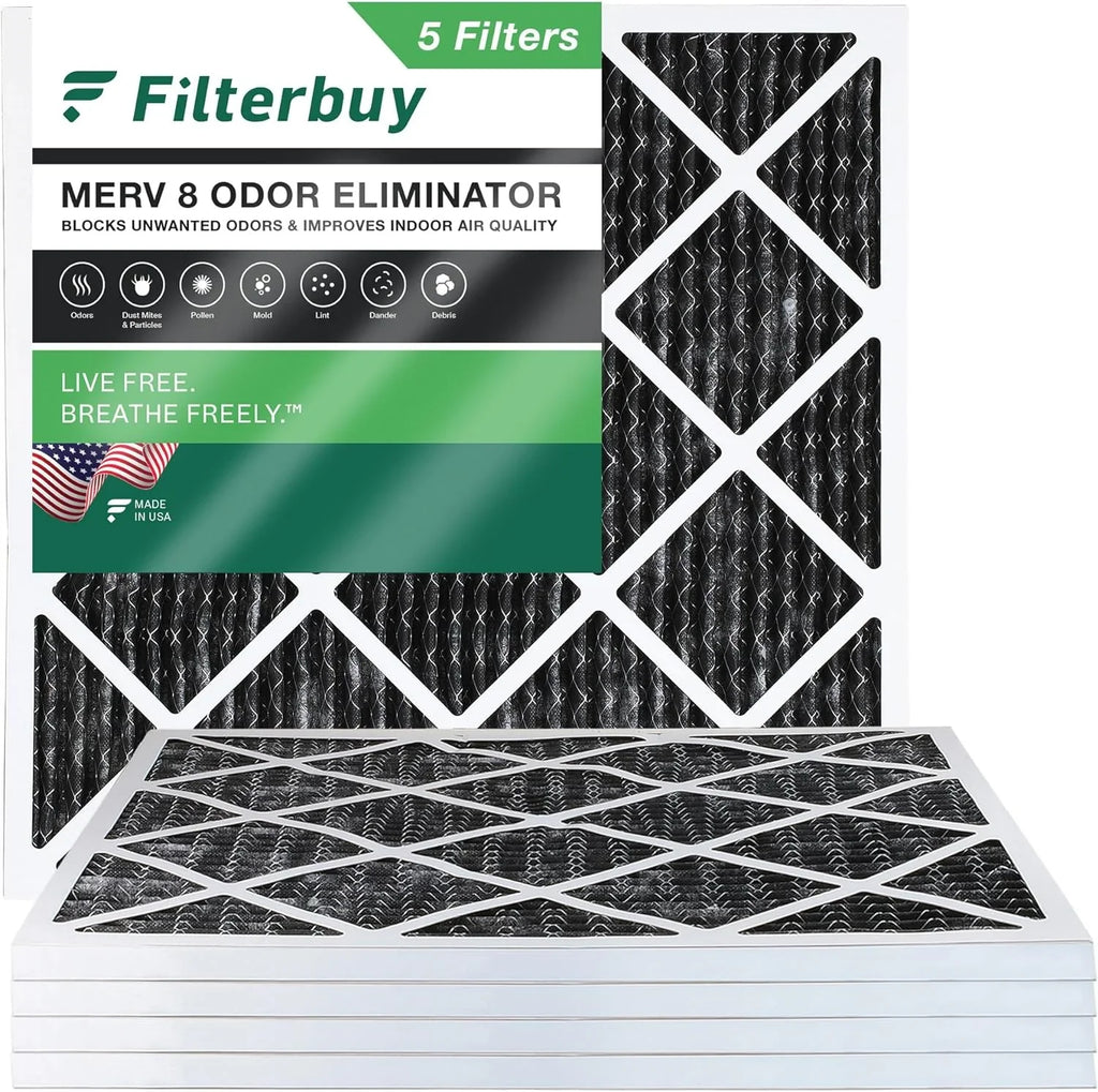 Air Odor with MERV Activated Furnace (5-Pack) Eliminator 8 Pleated 10x10x1 Carbon Filterbuy HVAC AC Filters
