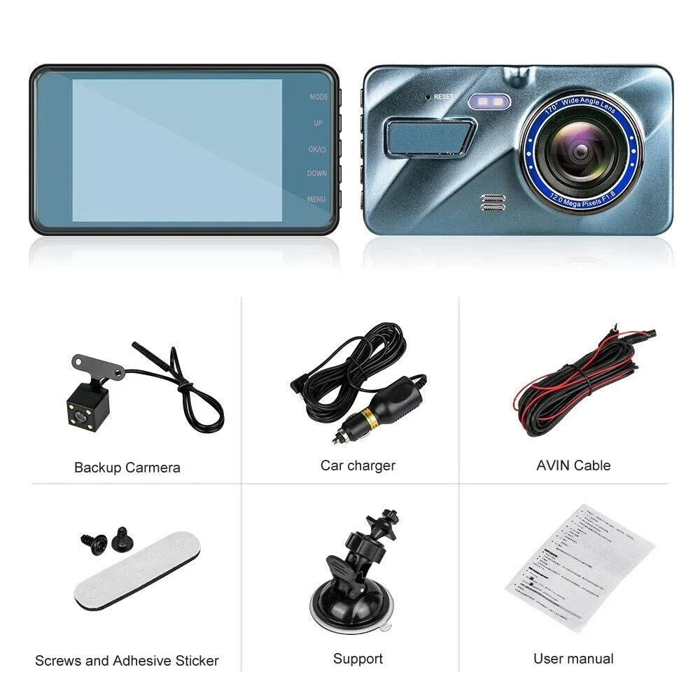 1080P Car Lens Vision Camera Night Recorder DVR 4" Rear Onemayship & Front Dual Dash HD Cam