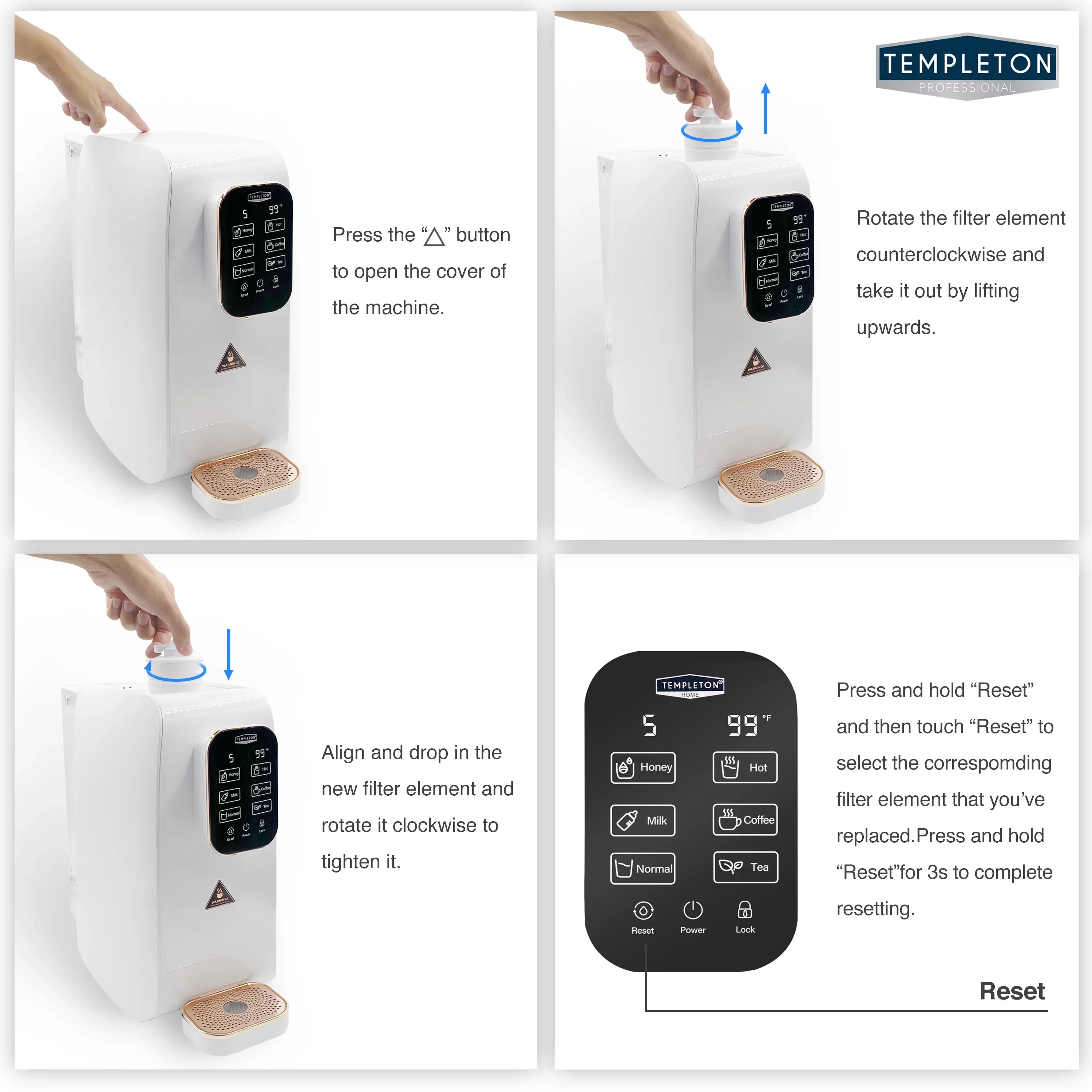 4 Templeton Purifying Cold Reverse Dispenser Stage Countertop Water Osmosis Hot