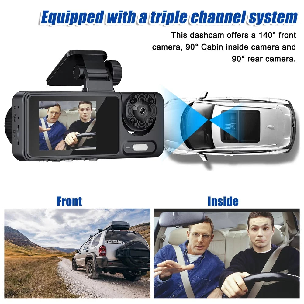 Multi-Language Andoer Clear Wide Car Dash Recorder Recorder Cam Video Safety Mirror Recording Angle Car Camcorder Camera Driving Car 3 Cameras Auto Rearview
