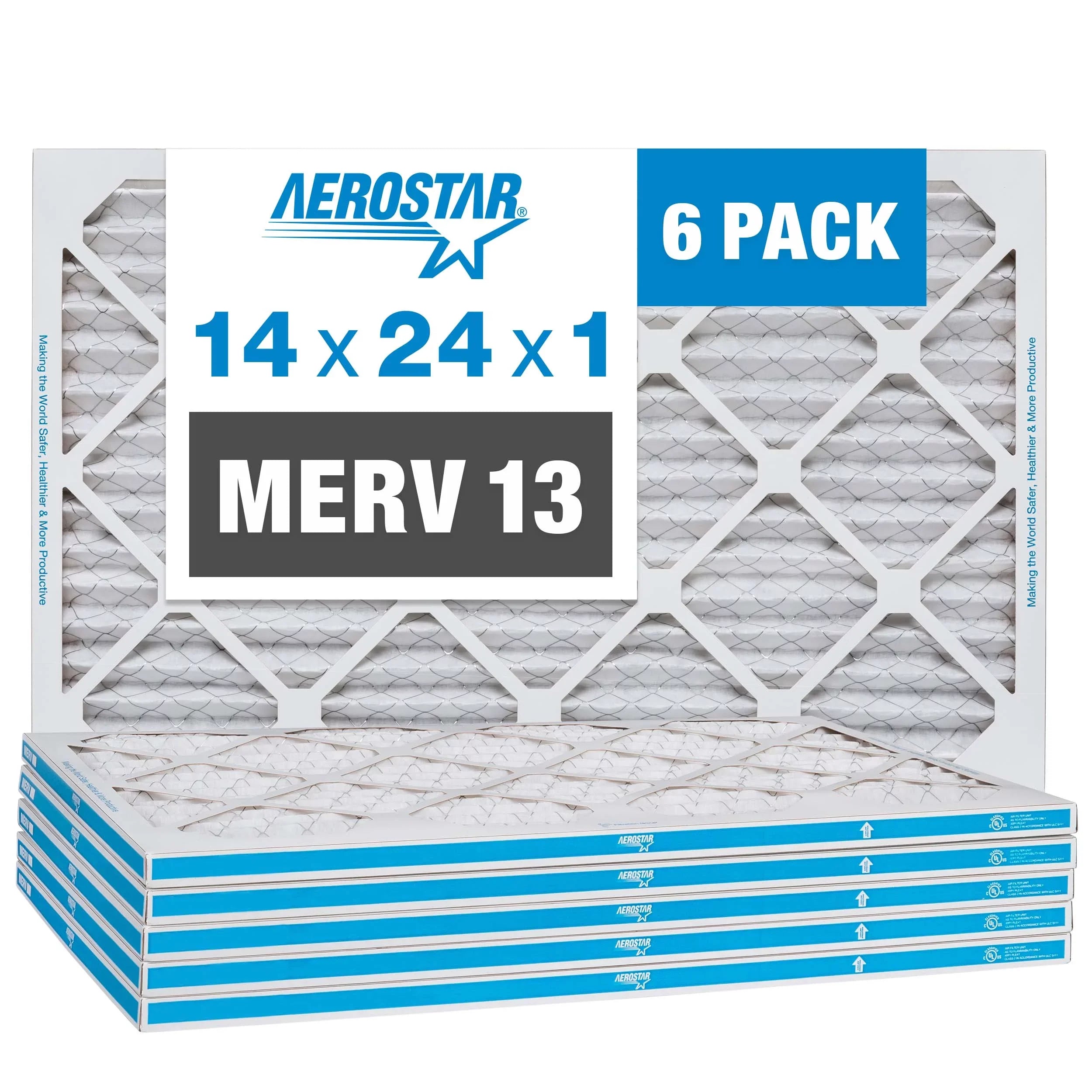 Filter, Box in Pleated 6, USA Aerostar the Made MERV 13, 14x24x1 Air of 14x24x1,