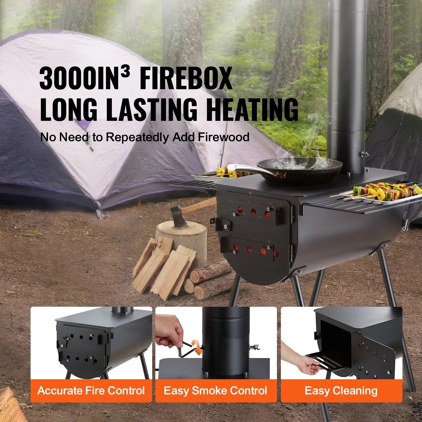 Camping in SKYSHALO Portable Wood 118 Stove Hot Tent for Outdoor Stove Pipes w/ BBQ
