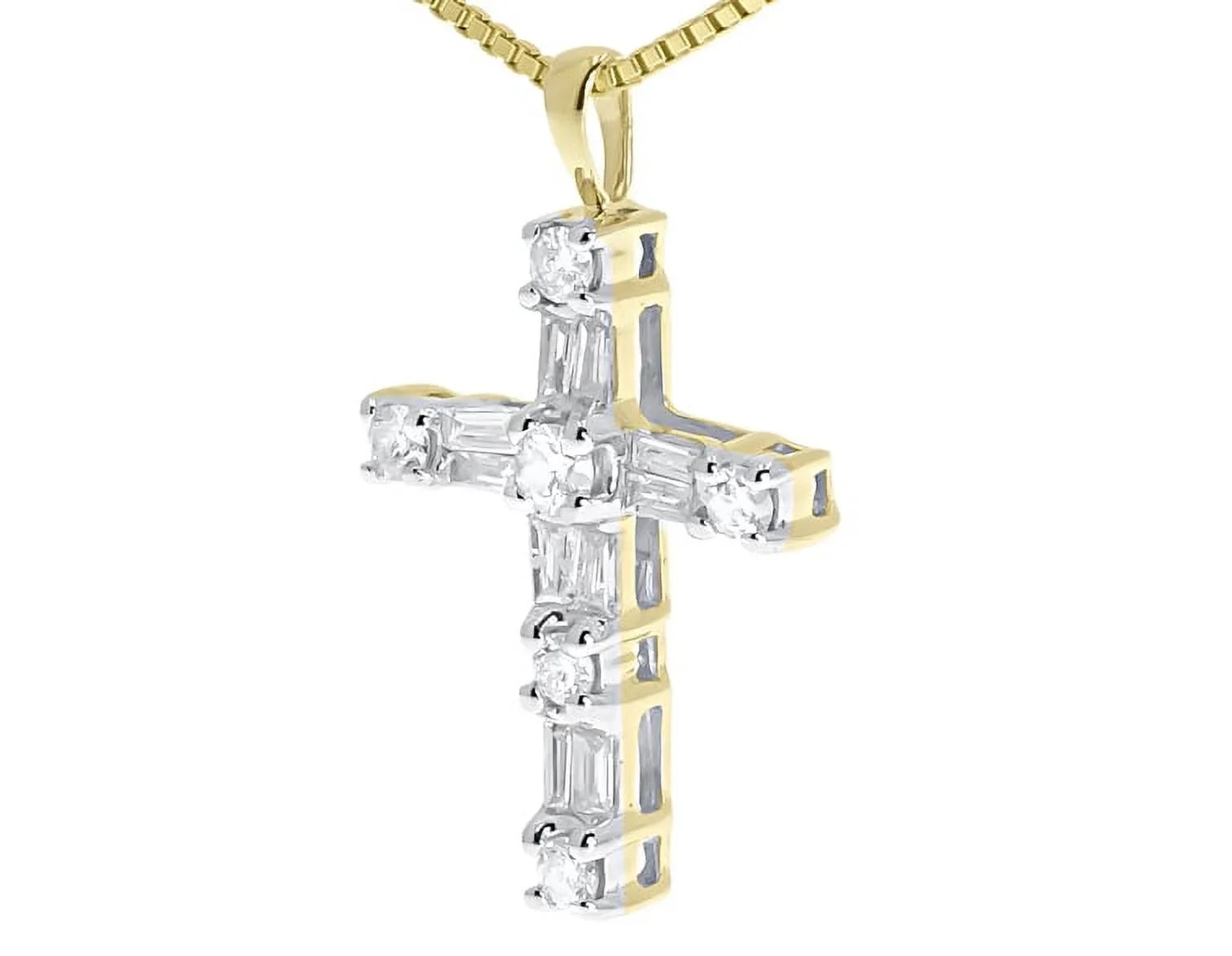 Gold 14k ct) Mini Cross Diamond Yellow Baguette Round (0.50