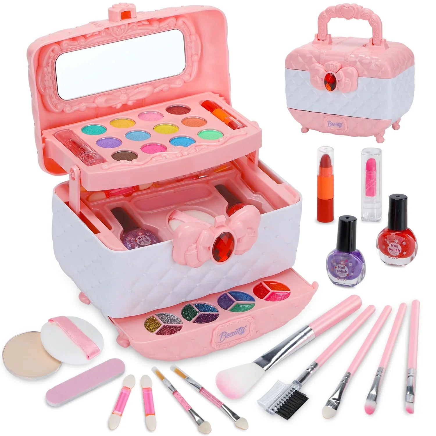 Kids Frozen 42 Makeup WATTNE Set (Pink) Girl & Non-Toxic Pcs Gift for Makeup Real Toys Kit for Christmas Old Washable Year Set, Girl Cosmetic Safe Toddler Kit, & 3-12 Makeup Kids Birthday Makeup