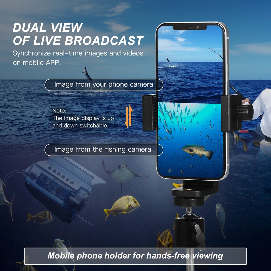 Boat Cage Holder Finder Fishing Sea with Lake Kayak Ice with 50M Control Cable Fishing Live Camera APP Case Underwater Bait 1080P Camera Video Carry for Fish Fishing Phone Mobile Dcenta