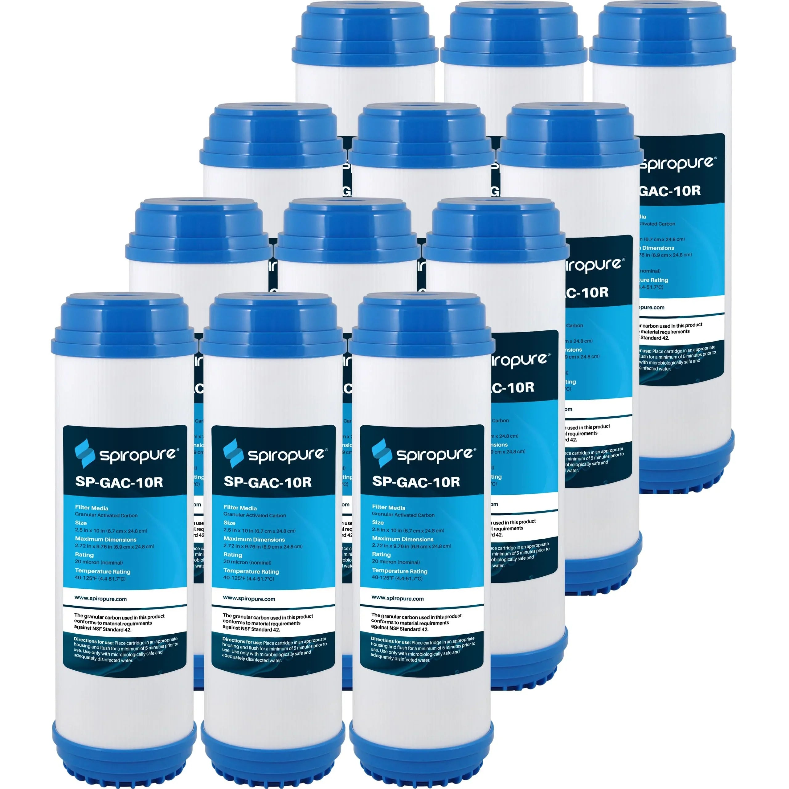 (GAC) Shell 12) Water Carbon Granular Micron Activated (Case CC-10 10x2.5 of Cartridge Filter 155155-43 SpiroPure Coconut SP-GAC-10R 20