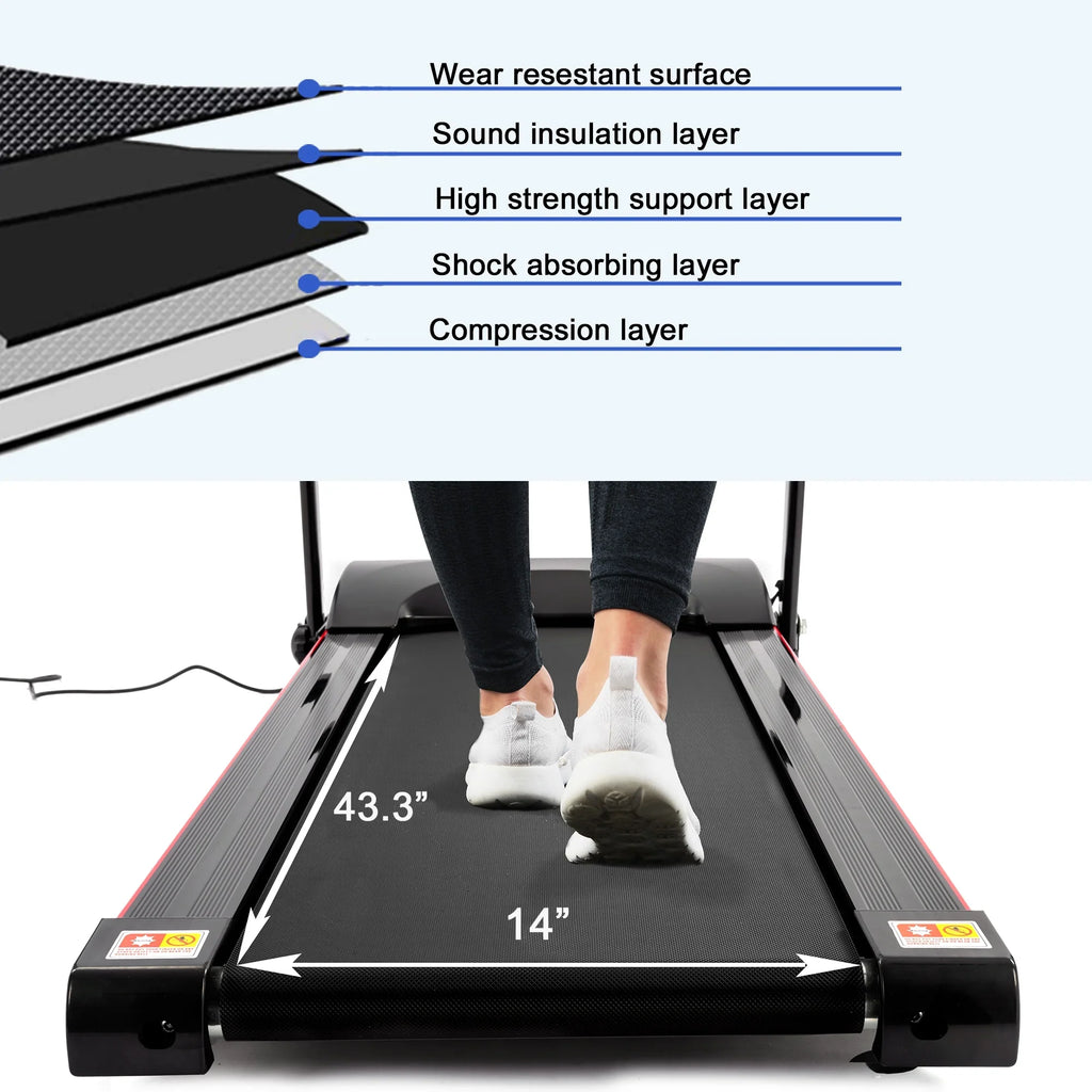 Machine Gym Electric Running Incline Treadmill Folding Sensor Exercise Bluetooth Treadmill Rate 2.5HP Holder Fitness Music Home Cup Foldable, for Indoor 12KM/H Walking with Heart for Home