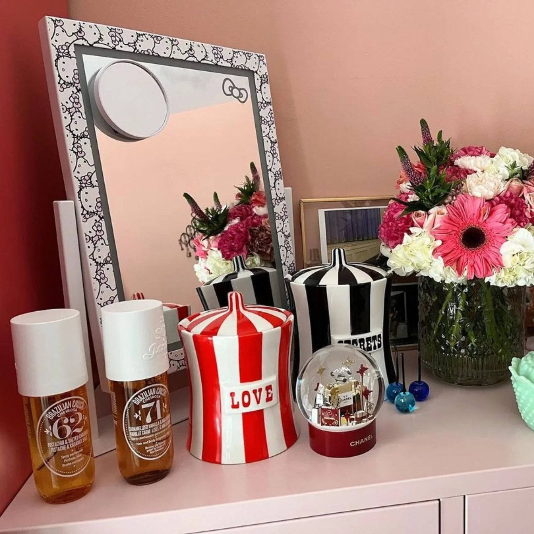 and 3X with Vanity Vanity Quality Degree Iron Frame Impressions Tone LED Mirror Swivel Mirror, Hello Lighted Lights Makeup (White) Mirror Tri and 360 with Cute Magnification, Kitty Touch