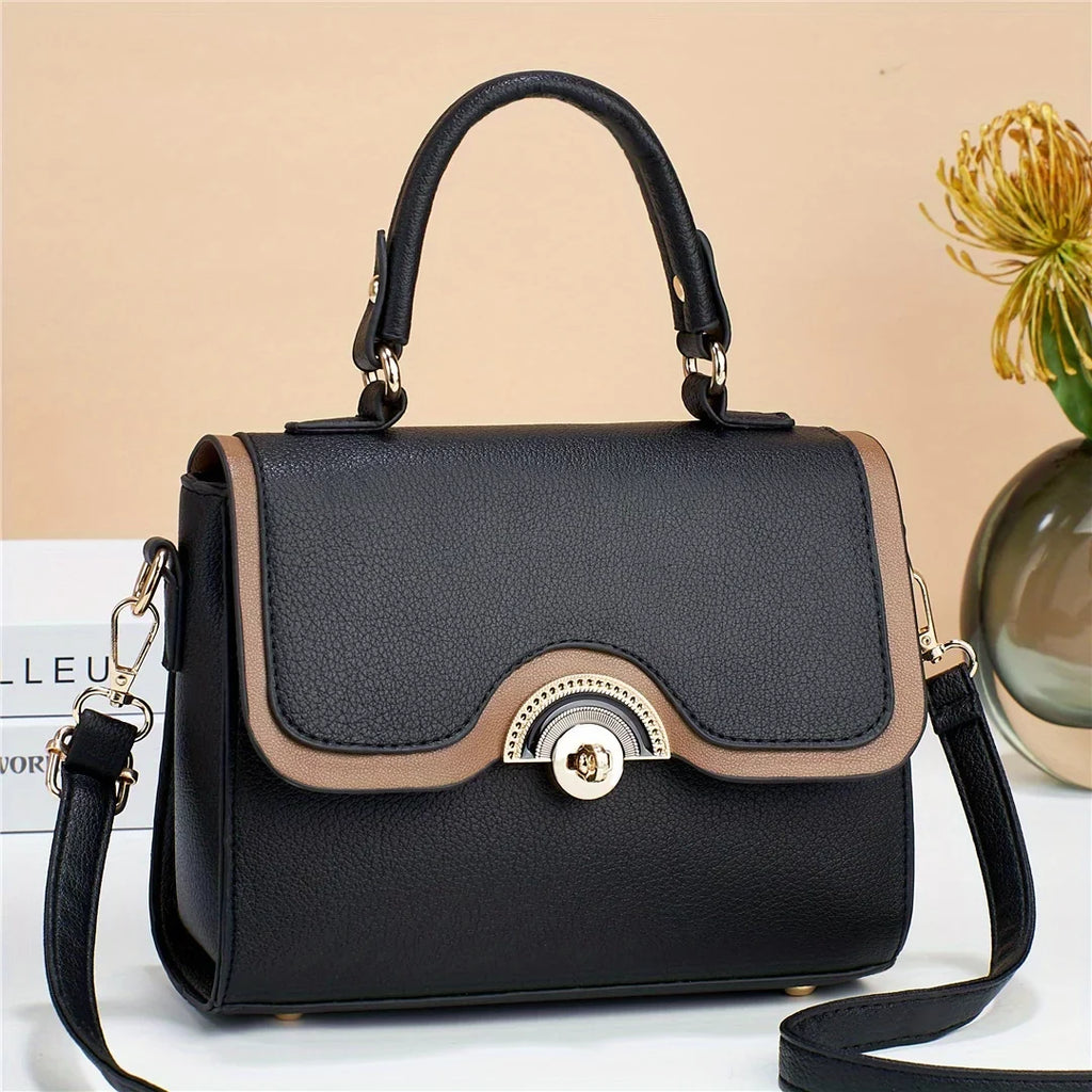 Turn Ontrast Junior Bag, Flap Trendy Lock Square Purses Color Handbags, Women's Crossbody