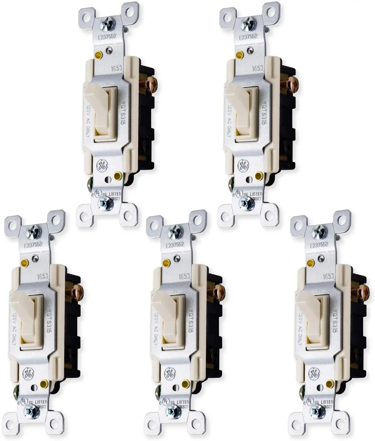 Almond, 15 Toggle Grounding Switch, Pack, GE Amp, 44032 Light 3-Way, Light 5