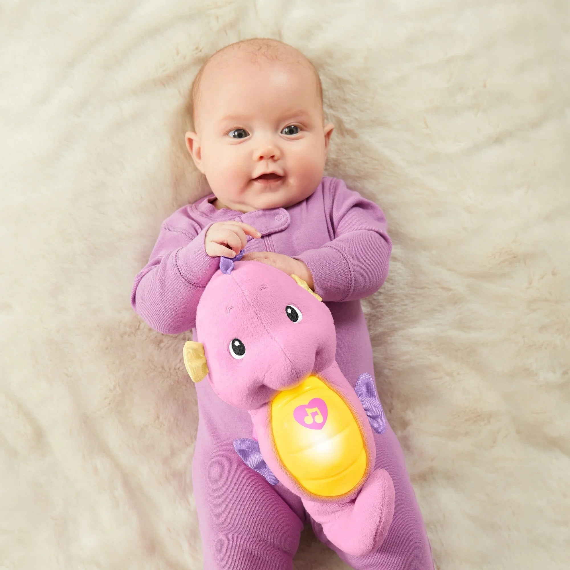 Plush Lights Ocean with for Toy and Seahorse, Soothe Pink Music, Glow Fisher-Price Sounds Baby &