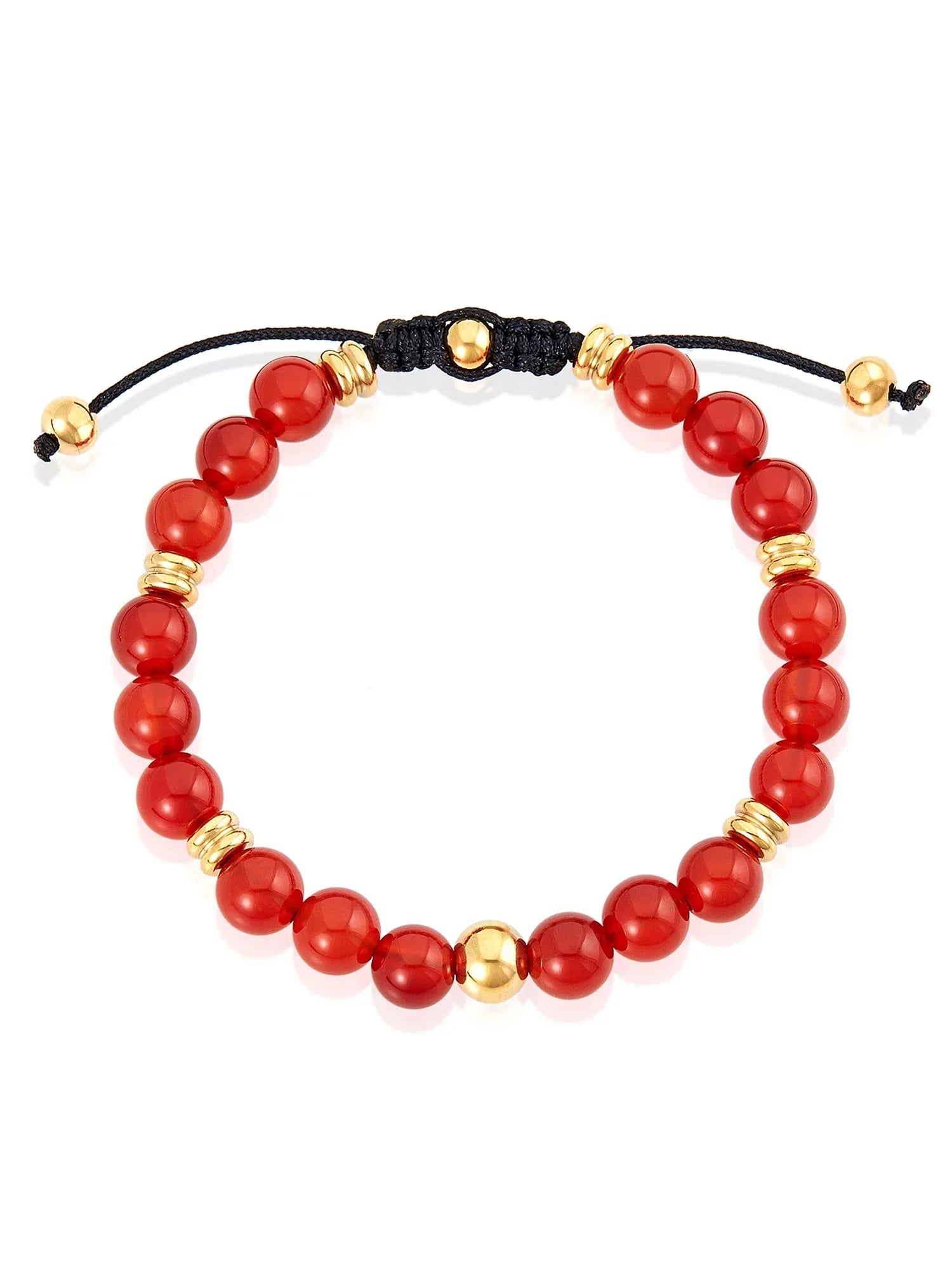 Red and Plated Bracelet Gold Jewelry Men's Beaded Adjustable Stone Agate (8mm) Coastal Steel Stainless