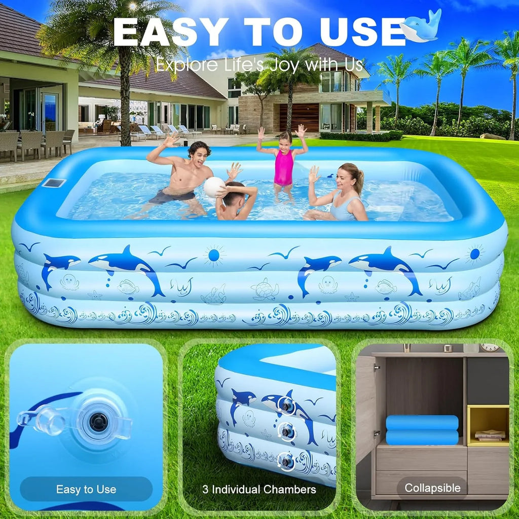 Backyard Family Powered, Pool Pool Pool with for Solar 105"x65"x25''Oversized up Swimming Thickened Kiddle Blow Pool, Inflatable 2024 Kids,Adults, Upgraded for Lights, Pool Large Inflatable