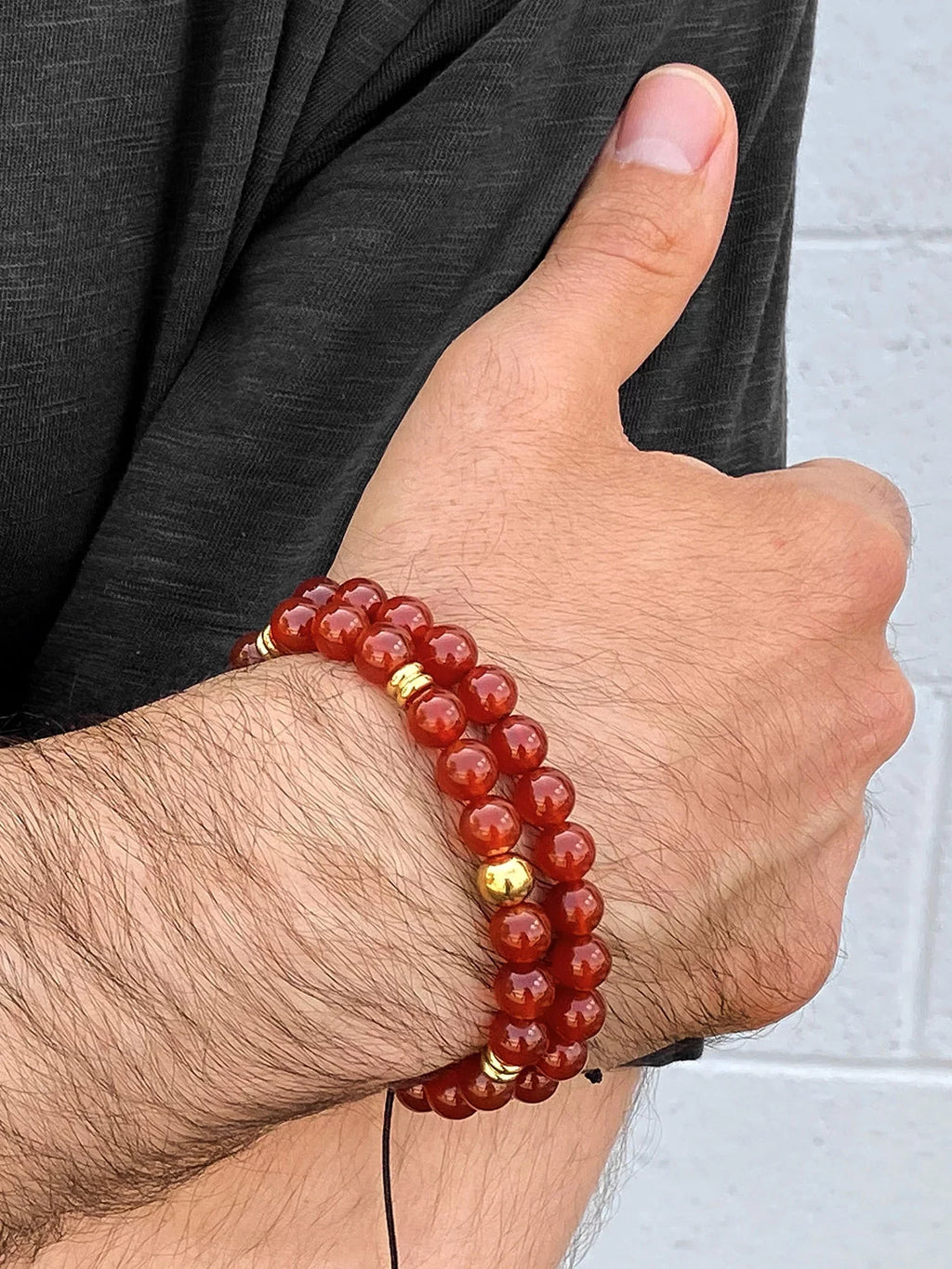 Red and Plated Bracelet Gold Jewelry Men's Beaded Adjustable Stone Agate (8mm) Coastal Steel Stainless