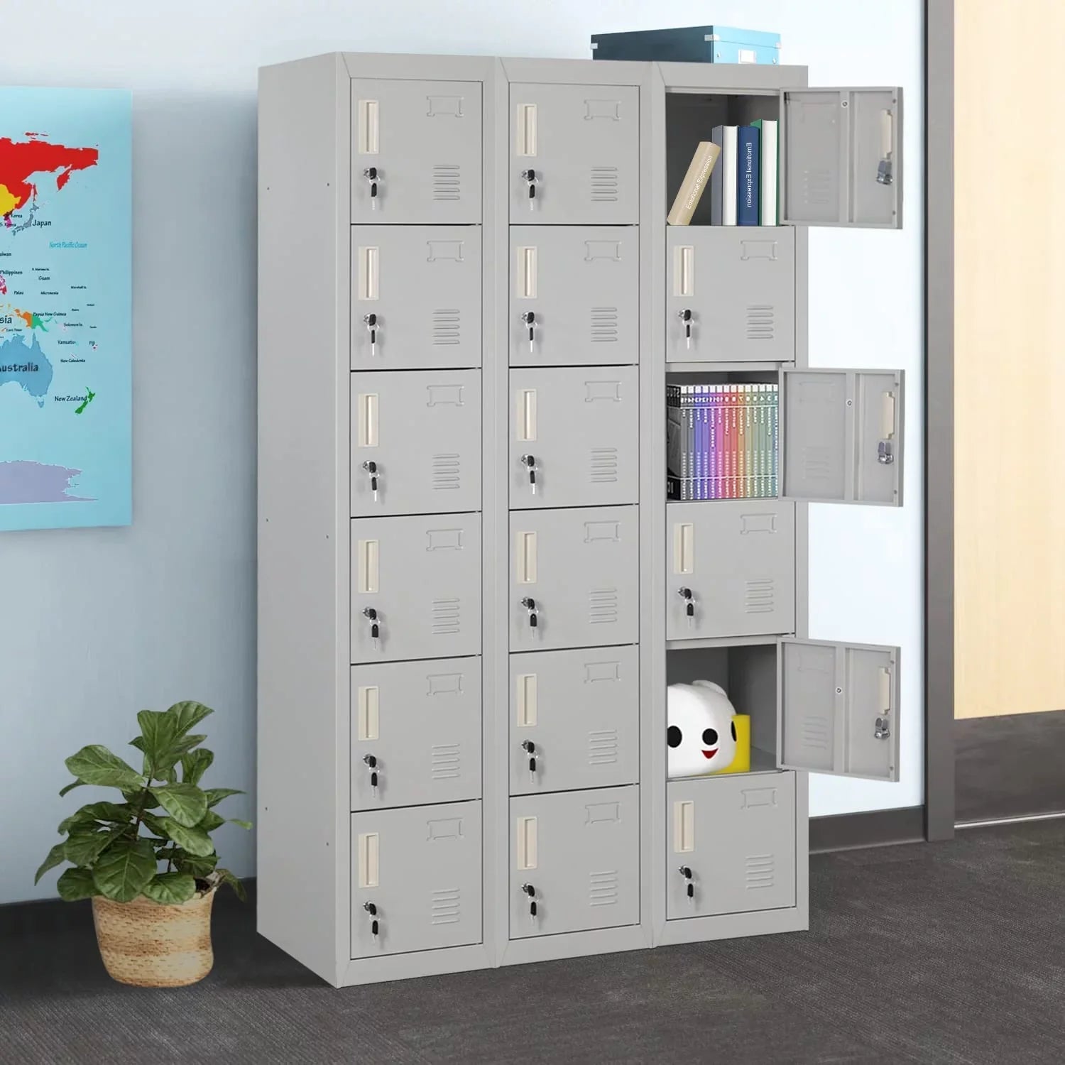 SUNCROWN Lockable Home, School, Storage Office, Gray Cabinet Locker Gym, 6 Door for with Metal