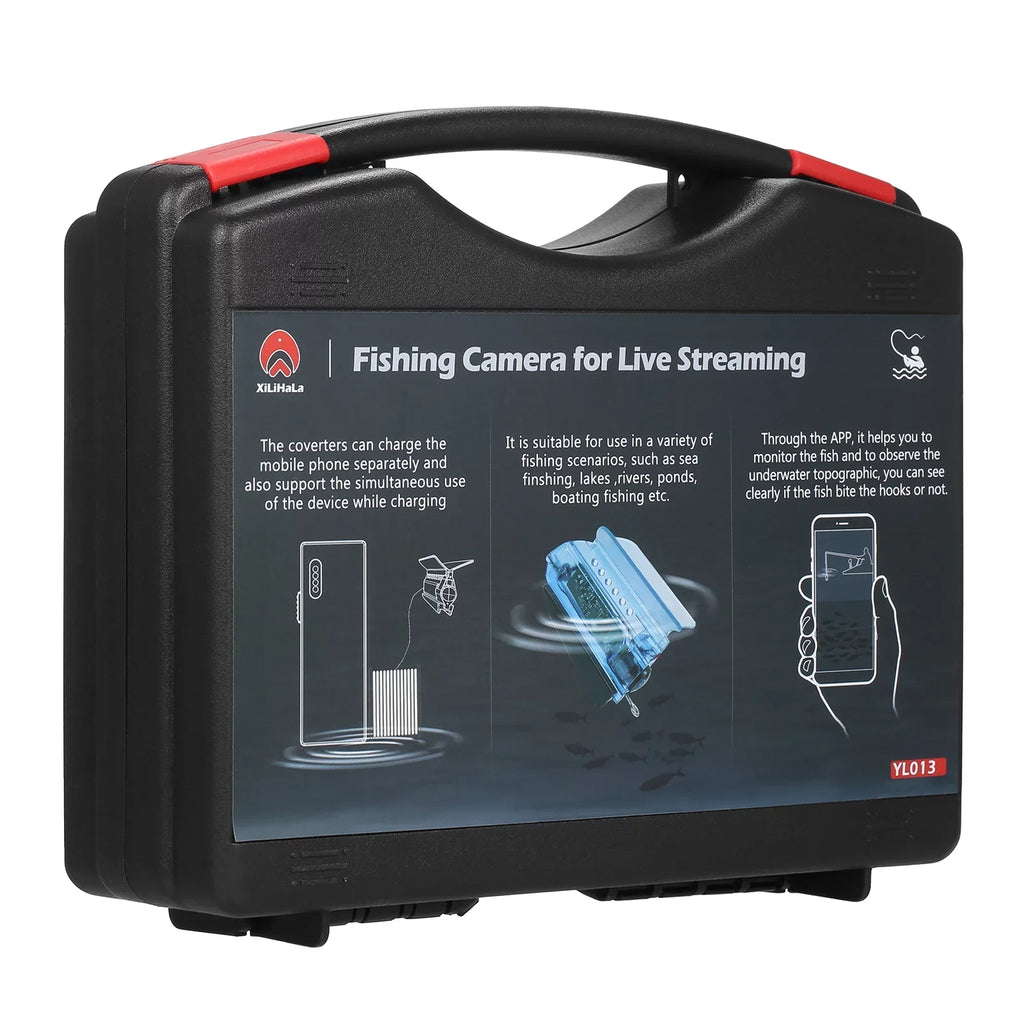 Boat Cage Holder Finder Fishing Sea with Lake Kayak Ice with 50M Control Cable Fishing Live Camera APP Case Underwater Bait 1080P Camera Video Carry for Fish Fishing Phone Mobile Dcenta