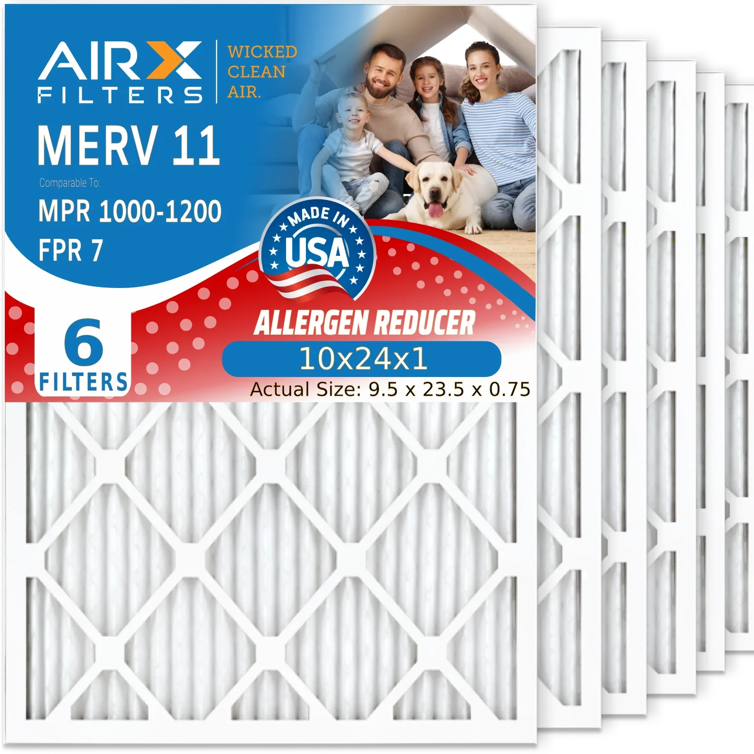 Pack 1000, 10x24x1 Conditioner 10x24x1 Electrostatic WICKED FILTERS Premium AIR. 7 Air Furnace MPR & CLEAN 11 FPR AIRX Comparable Air to 6 HVAC Filters Filter Pleated 1200 by USA Filter MERV MPR Made