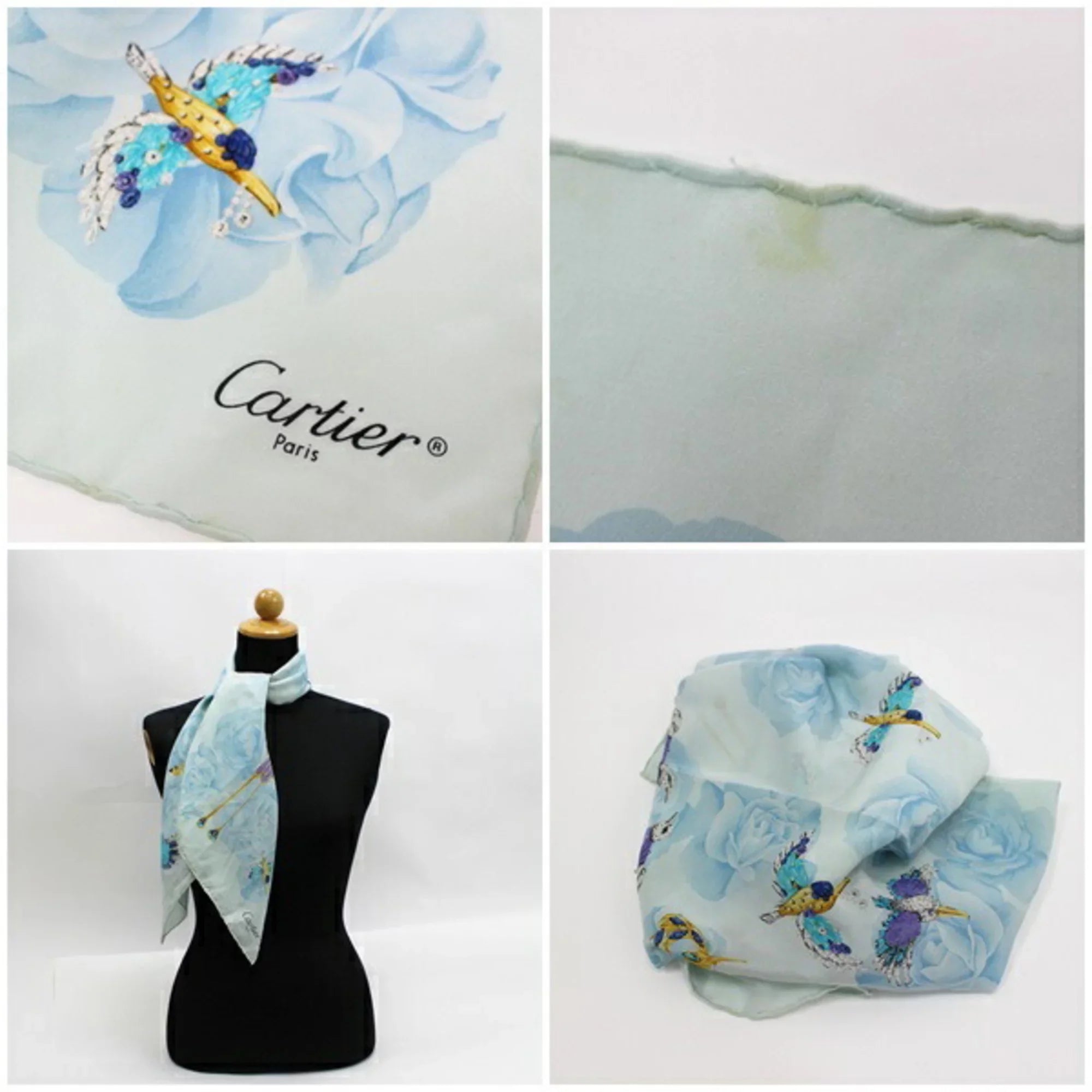 Pre-Owned pattern | bird Cartier (Good) scarf muffler Ladies silk
