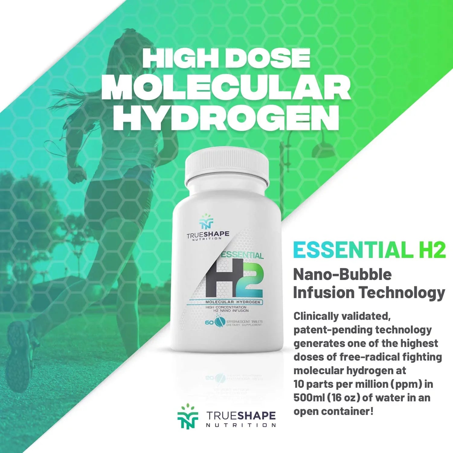 Essential Servings) Supplement (60 H2 TrueShape Fizzy for Molecular Tablets Nutritional Nutrition Hydrogen Water