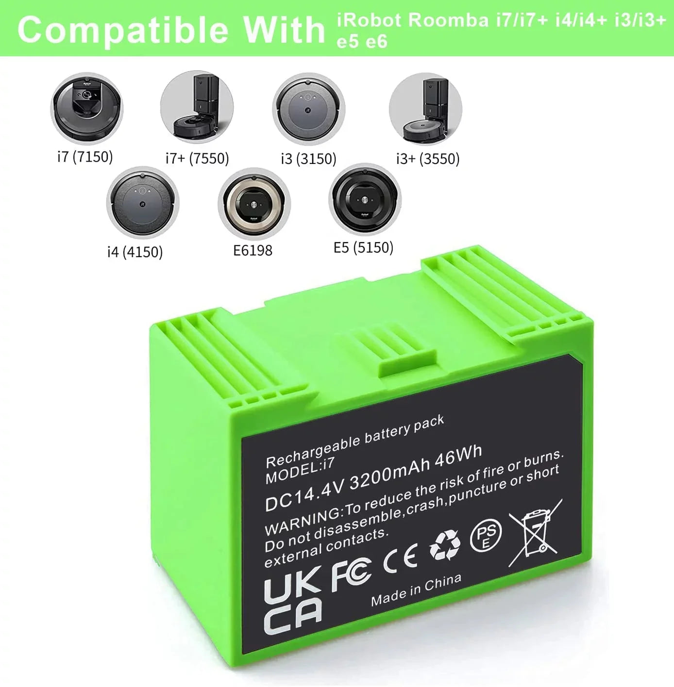 Ion i3+ i4 4552 e5150 i6 e5152 i7158 i Plus 3550 iRobot 4150 e5 7150 i7+ 7550 Roomba e e6198 3150 i3 I7 Lithium for i4+ e6 i8 and Battery Replacement